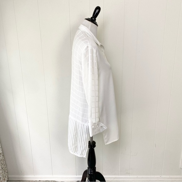 Desigual White Windowpane Ruffle Hem Side Cutout Tunic Top Semi Sheer Sz S - Picture 4 of 16